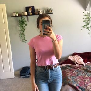 brandy melville pink lettuce edge top